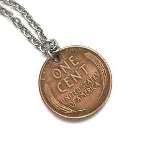 Lucky Wheat Penny Necklace UNISEX BOHO Vintage Stainless Steel Chain Coin Money